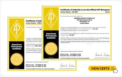 Modern Energy Received API Monogram Certificates 16A-0691 and 16RCD-0043